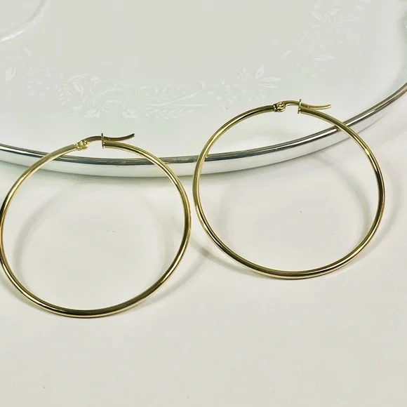 18K Gold Plated Large Hoop Earrings 50mm - Picture 3 of 8